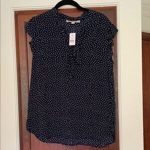 Loft Dark Blue and White Dotted Blouse NWT size small